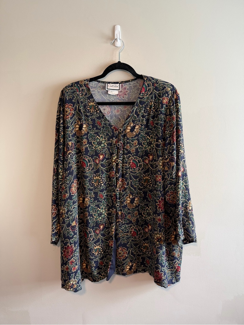 Vintage Plus Size Floral Button Front Blouse 44 Rayon Made in Canada Top